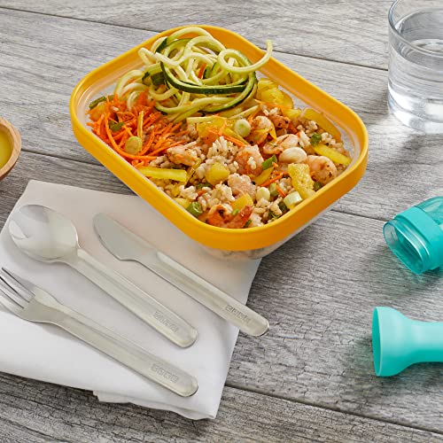 Image of Zoku Stainless Steel Pocket Utensil Set of 3 - Teal Green | Fork, Knife, Spoon in Travel Case| Reusable Portable Cutlery Set Tableware for Adults, Kids, Office, Picnics, Camping, Outdoor, Home