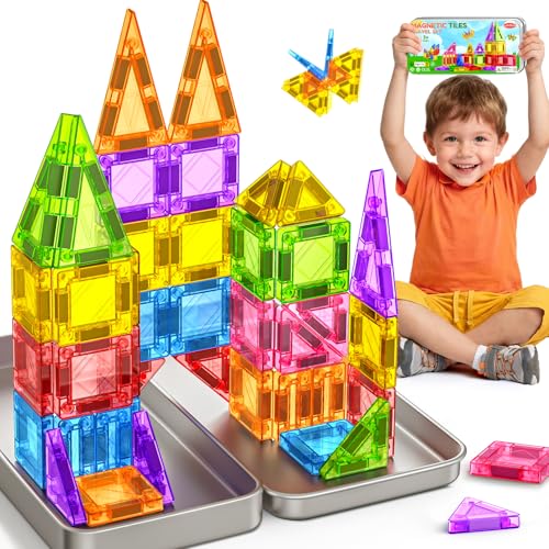 Magnetische Bausteine 42PCS Mini Magnetbausteine Reiseset Magnetspielzeug Montessori Reisespielzeug Magnet Kinder Spiel Bausteine Magnetic Tiles Geschenk Spielzeug ab 3 4 5 6 7+ Jahre Junge Mädchen