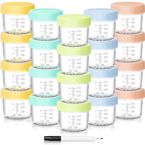 Image of DRKIO 20 Pack Glass Baby Food Storage Containers 4 Oz Baby Food Jars with Lids Baby Food Maker Microwave Dishwasher Freezer Safe 100% Leak-Proof BPA Free