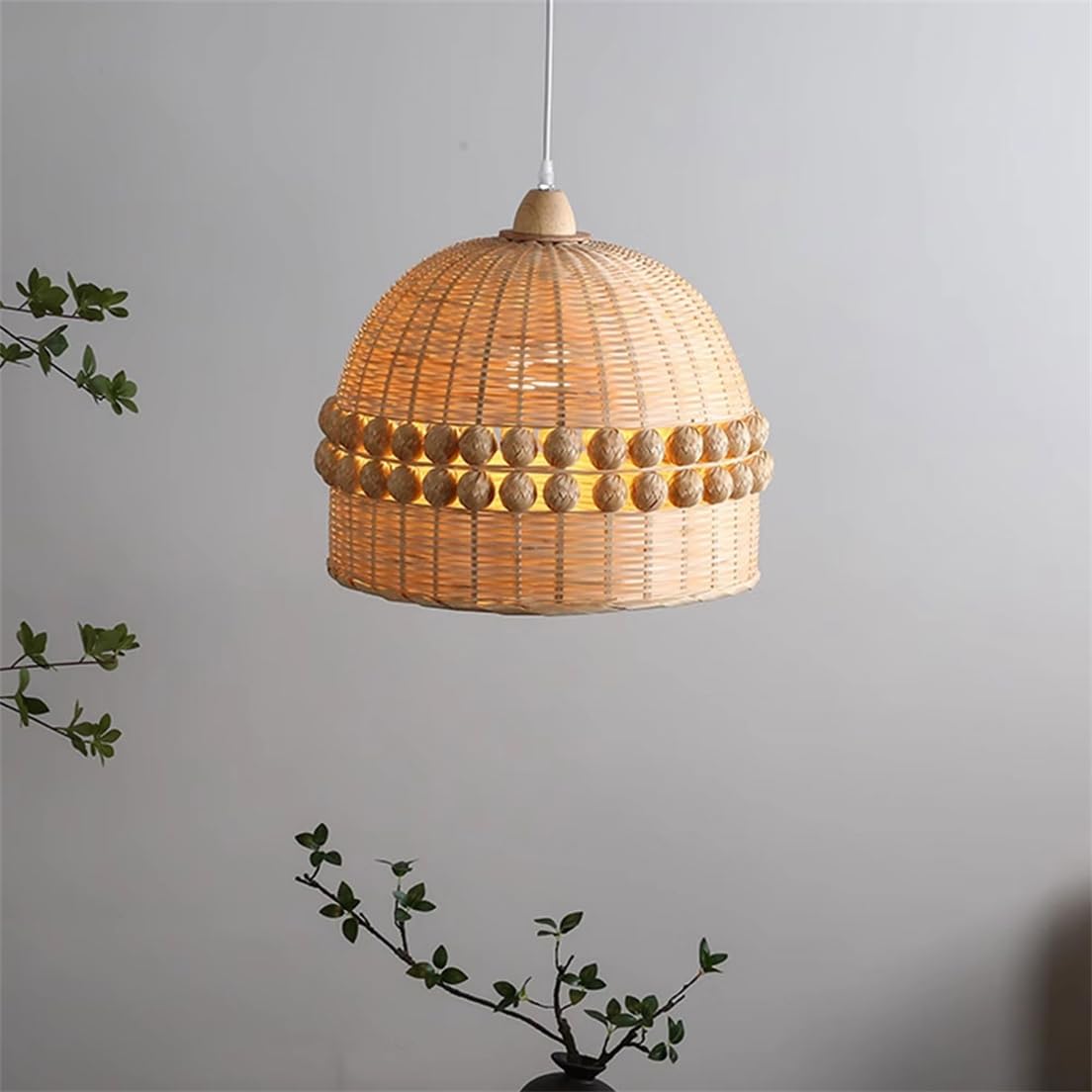 CWVYKNP Wabi-sabi Style Lighting Simple Wicker Pendant Hanging Lamp for Kitchen Entryway Hand-Woven Rattan Country Pendant Light for Workplace Restaurants Dining Living Farmhouse