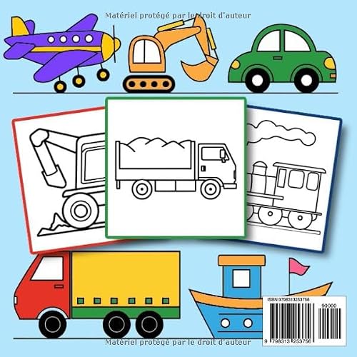 Coloriage Véhicules dès 2 ans: Mon premier livre de coloriage avec des pelleteuses, des voitures, des bateaux et des avions – grands motifs simples pour les tout-petits – vue 2