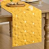 Artoid Mode Yellow Soft Plush Faux Fur Jacquard Embroidery Daisy Spring Table Runner, Kitchen Dining Table Decoration for Home Party Decor 13x72 Inch
