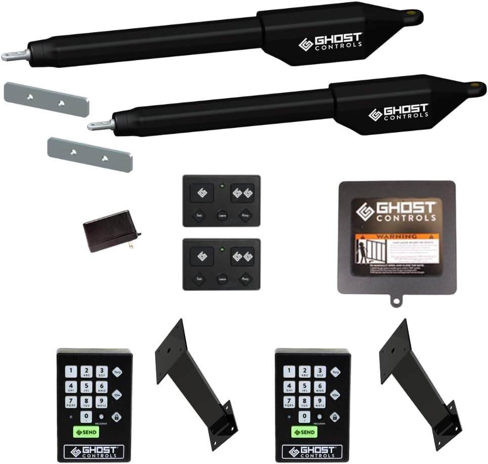 Ghost Controls Manor Series Dual Automatic Gate Opener with 2 Premium Wireless Keypads Bundle