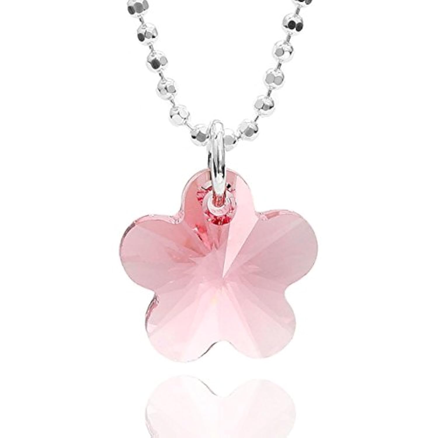 butterfly Collana per bambini da ragazza, in vero argento, con cristalli Swarovski, con ciondolo a forma di fiore, colore blu chiaro, regolabile, in confezione ecologica