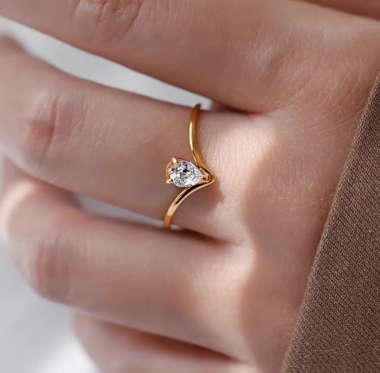 Image of Aaishwarya 18K Gold Plated Waterproof Anti-Tarnish V-Shaped Zircon Ring for Women | Size: 6 /7 /8 | Fashionable, Dainty & Minimal Jewelry | Elegant Gift for Girls & Her