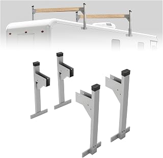 KUAFU Adjustable Roof Ladder Rack for Enclosed Trailers & Cargo Vans - Aluminum Powder Coated Brackets, Fits Flat/Round Roofs