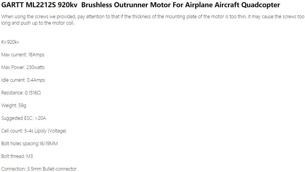 3pcs CW and 3pcs CCW Gartt ML2212S 920KV 230W Motor QuadCopter F450 X525 RC Multirotor Drone