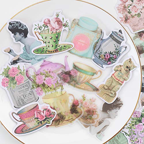 Alideco 80Pcs Vintage Victorian Tea Scrapbooking Stickers Scrapbook Paper Aesthetic Kawaii Girls Stickers for Journaling Assorted Phone Adult