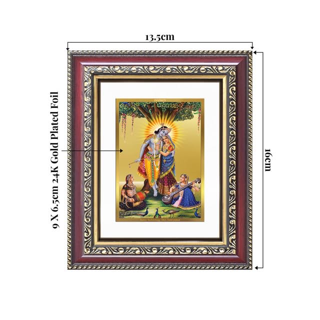 Image of DIVINITI Radha Krishna with Flute 24K Gold Plated Foil Wall and Tabletop Photo Frame for Home Decor, Puja Room, Living Room, Office, Luxury Gifting | DG Frame 105 S1 (16x13.5 CM)