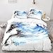 OUJIE zestaw pościeli z motywem konia, 155 x 220 cm, 3-częściowy, motyw latarni morskiej, lakierowany, zestaw pościeli z mikrofibry, z poszewką na poduszkę 80 x 80 cm