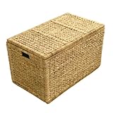 30' Wicker Storage Trunk, 37Gallon Seagrass Trunk Organizer with Removable Lid Without Hinges, 140L Woven Toy Chest Storage Extra Large, Wicker Toy Chest, Large Blanket Storage