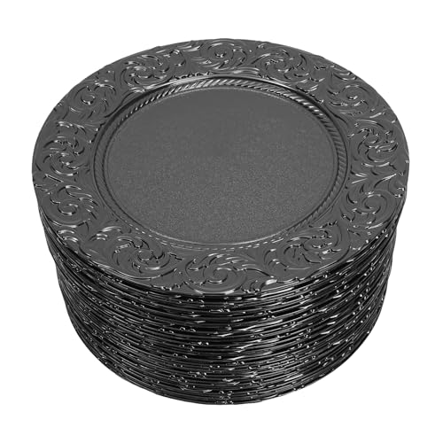100 platos cargadores redondos modernos de 13 pulg. negro miniatura 6