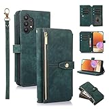 Furiet Compatible with Samsung Galaxy A32 5G 2021 6.5 inch Wallet Case 9 Card Slots Retro Leather Flip Stand Cell Phone Cover for Gaxaly M32 G5 Galaxies A 32 32A S32 SM-A326U A326U Women Men Green