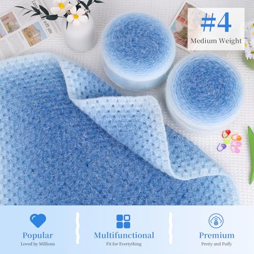 Image of Aeelike Ombre Yarn for Crocheting, 4 PCS Colorful Gradient Yarn #4 Medium, Each 190g(6.7 oz) 400m(437.5 Yards) 71% Acrylic 29% Nynon, Soft Cake Crochet Yarns for Blanket, Scraves, Sweaters, Color P