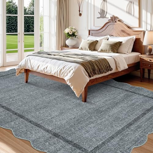 GarveeHome Scalloped Washable Area Rugs 5x7 Rug for Living Room Modern Non Slip Throw Rugs Grey Rug Soft Bedroom Rugs Non Shedding Low Pile Stain Resistant Carpet for Dining Room Nursery 5'x7' Grey