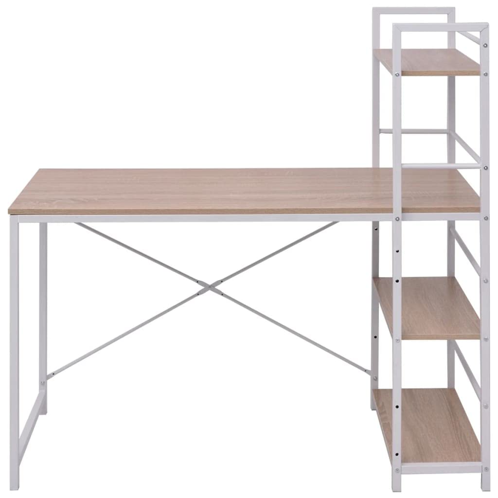 Scrivania con Libreria a 4 Livelli Porta PC Finitura Rovere | Scaffali integrati salvaspazio per organizzare libri e documenti in ufficio, studio o camera da letto.