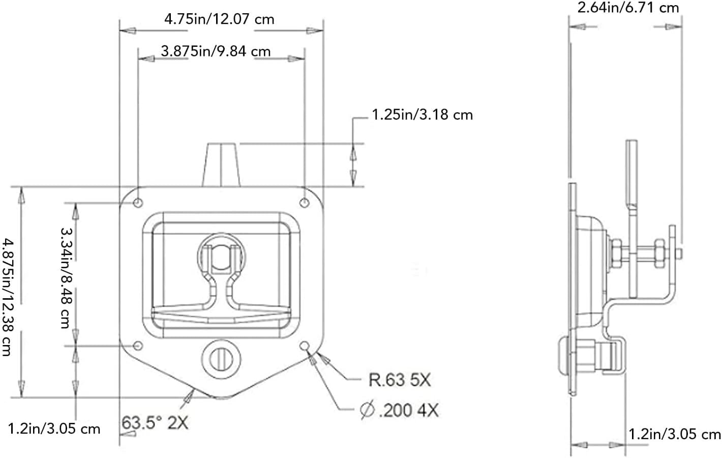 2 Pack T Handle Latch Rv Truck Door Tool Box Lock with 4 Keys 304 Stainless Steel Folding Toolbox Handle Latch for RV, Trailer(12.4x12cm/4.87x4.75in)
