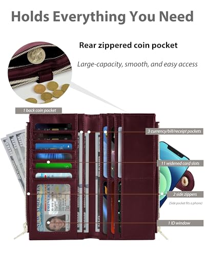Image of Women's Slim Wallet,Thin RFID Card Holder with Zipper Pocket | 12 Slot Wallet Organizer, Large Capacity, Vegan Leather, Coin Purse, Cash Compartment, Travel Wallet, Women Gift