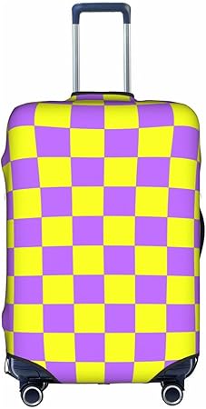review Purple Yellow Checkered Luggage Cover Elastic Washable Stretch Suitcase Protector Anti-Scratch Travel Suitcase Cover for Kid and Adult S (18-21 inch suitcase)