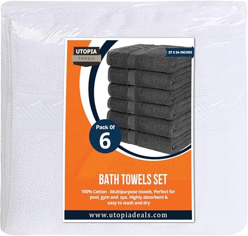 Image of Utopia Towels 6 Pack Bath Towel Set (27 x 54 Inches), 500 GSM 100% Ring Spun Cotton Medium Lightweight and Highly Absorbent Quick Drying, Premium Towels for Hotel, Spa and Bathroom (White)