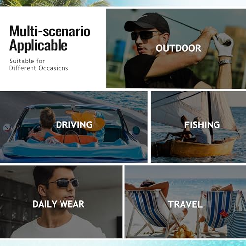 Image of SUNGAIT Ultra-Lightweight Polarized Sunglasses Men for Driving Fishing Golf, Rectangular Metal Frame with Spring Hinge