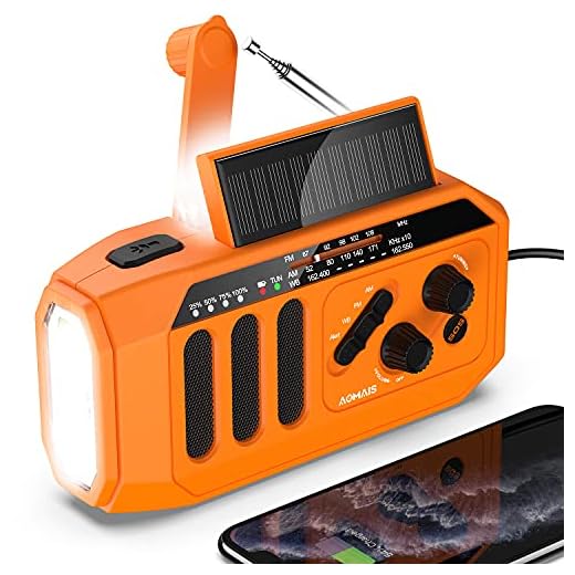【2021 Newest】 Emergency Radio, 5000mAh Hand Crank Solar Weather Radio, NOAA/AM/FM Portable Radio with LED Flashlight&Reading Lamp, USB Cell Phone Power Charger, SOS Alarm for Home, Camping&Survival