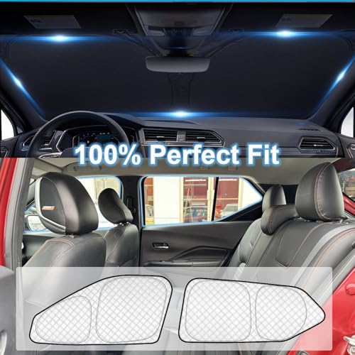Image of KMF 6pcs Thicken Sun Shades for Nissan Kicks 2022-2024 Accessories, Full Car Window Covers Sunshade for Windshield Side Rear, UV Block and Blackout Privacy for Car Camping Outdoor