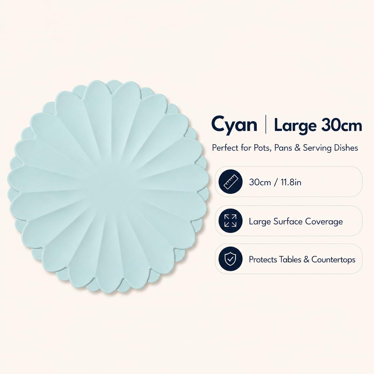 sous-Plats en Silicone Résistants à la Chaleur - Dessous de Plat Anti-Dérapant pour Cuisine et Table (Bleu mer Ciel, Diamètre: 30 cm / 11,81 Pouces (Environ))