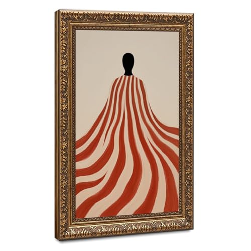 Poster portrait rayé rouge 7 tableau toile cadre doré rétro décoration murale