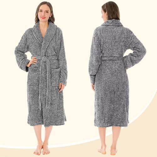 Image of PAVILIA Premium Womens Plush Soft Robe Fluffy, Warm, Fleece Sherpa Shaggy Bathrobe