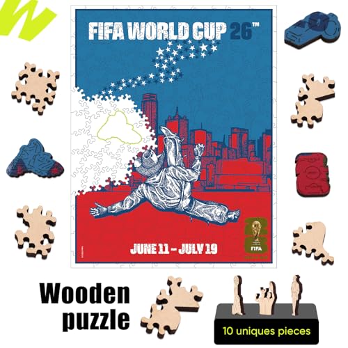 Image of FIFA World Cup 2026 City Puzzle Dallas City Poster - Wooden Puzzle for Adult, 200 Pieces Irregular Shape Puzzle, 5MM Thick, Creative Collectible Gift for Fans, Officially Licensed Product, 9.3x11.8''