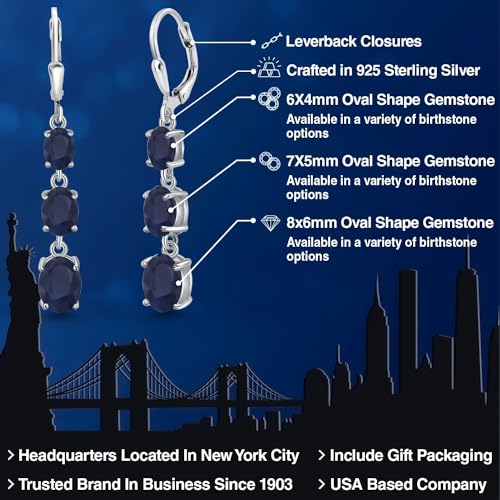 Gem Stone King 3-Stone Leverback Drop Dangle Earrings For Women | 925 Sterling Silver | Gemstone Birthstone | Oval 8X6MM 7X5MM and 6X4MM | Fine Jewelry Gifts for Her Mom Women Wife2