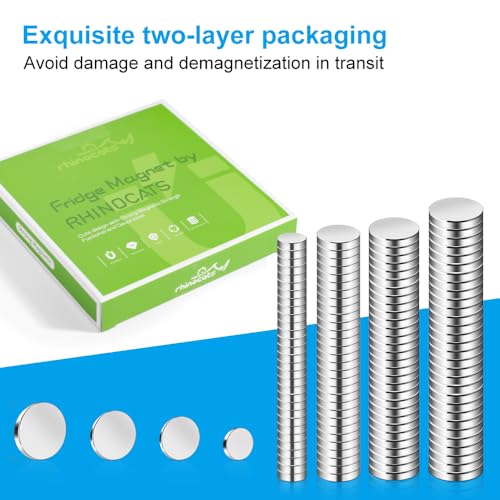 Image of RHINOCATS 120Pcs Small Magnets for Crafts，4 Different Size,Mini Round Magnet,Multi-Use for Fridge,DIY, Office, Hobbies, and Science