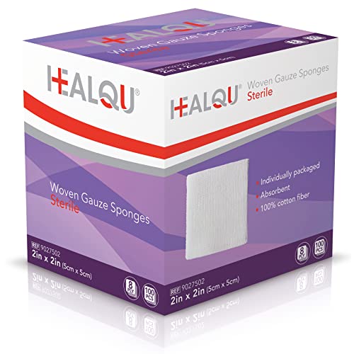 HEALQU Woven Gauze Pads, 2”x2” 8 Ply- Sterile Ultra Absorbent Surgical Sponges for Wound Dressing, Debridement, Cleaning, Prepping - Box of 50 Medical Gauze Sponges,
