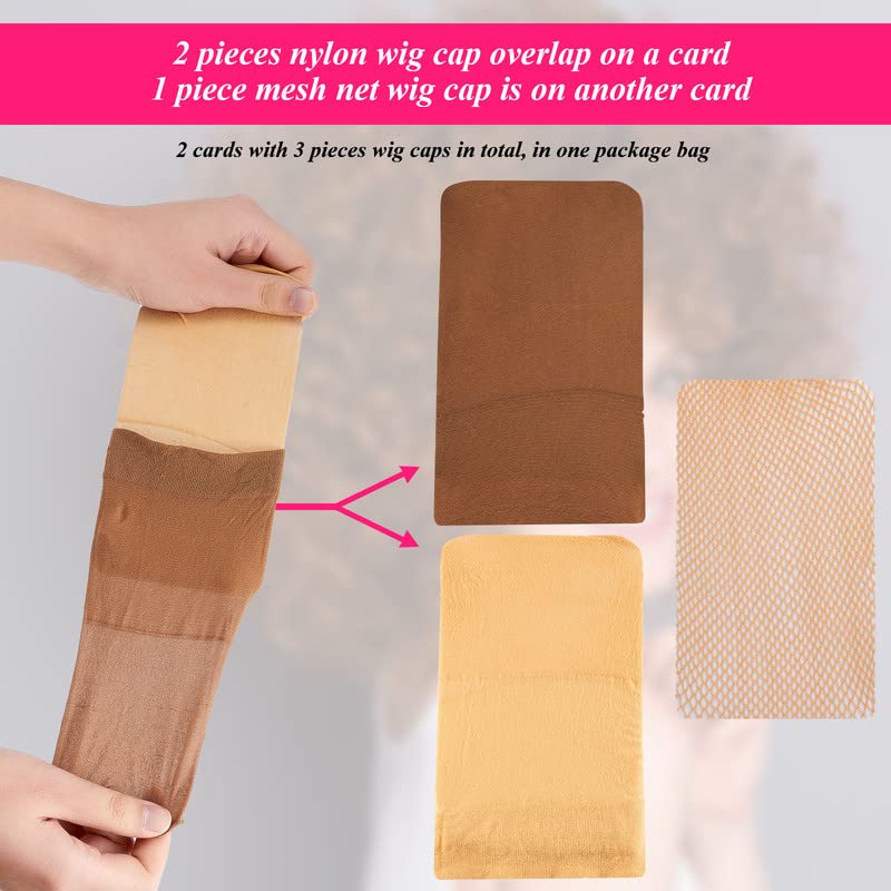 eboot 3 Pack Wig Caps (Neutral Beige, Light Brown and Beige Mesh)