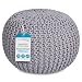 BIRDROCK HOME Round Pouf Foot Stool Ottoman - Knit Bean Bag Floor Chair - Cotton Braided Cord - Great for The Living Room, Bedroom and Kids Room - Small Furniture (Light Grey)