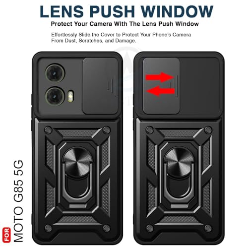 Image of Luxe Back Cover for Motorola G85 5G | D10 Tough Armor Case | Sliding Camera Shield | 360 Protection | Kickstand Ring Holder | Military-Grade Shockproof Bumper Case