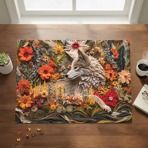 Wildflower Wolf (No. 15) – 1000 Piece Animal Jigsaw Puzzle for Adults | Printed in USA | Satin Low-Glare Finish | Random Ribbon Cut | Bonus Poster | Premium Display-Worthy Box | Final Piece Puzzles