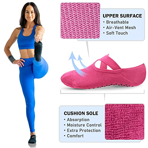 Image of NEWZILL Non Slip Yoga Socks for Women, Grips Socks with Cushion for Pilates Barre Ballet Dance Hospital (3 Pairs)