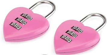 2Pcs Pink Love Heart Shape Combination Padlock for Girls Women, Mini 3-Digit Password Resettable Code Locker Lock for School Pink Combination Locks Padlocks and Hasps
