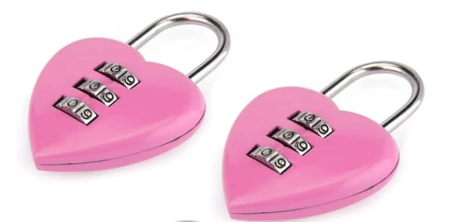 2Pcs Pink Love Heart Shape Combination Padlock for Girls Women, Mini 3-Digit Password Resettable Code Locker Lock for School Pink Combination Locks Padlocks and Hasps