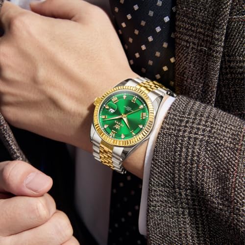 Image of OLEVS Classic Mens Watch Diamond Analog Luxury Watches Stainless Steel Waterproof Date Two Tone Luminous Watch for Men