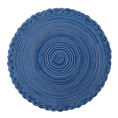 Juego de 6 manteles individuales trenzados redondos con borde trenzado de algodón de 38 cm, color azul