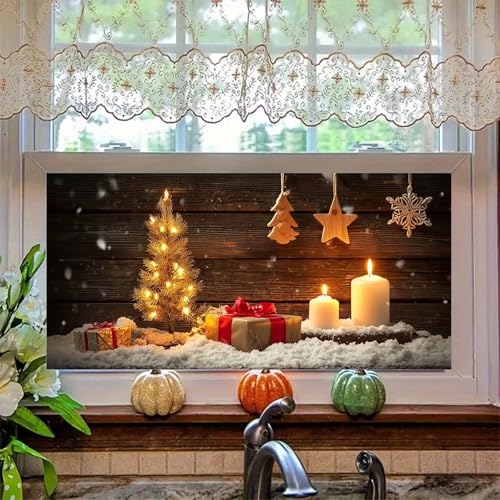 Vinilo para ventana con árbol navideño y decoración miniatura 6