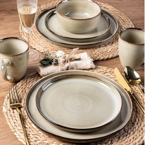 Image of GBHOME Dinnerware Sets for 8, 24 Pieces Stoneware Plates and Bowls Sets, Scratch Resistant Dishes, Dishwasher & Microwave Safe, Reactive Glaze
