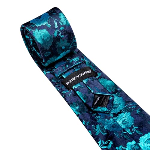 Image of Barry.Wang Flower Ties for Men Handkerchief Cufflinks Set Wedding Necktie Set Party