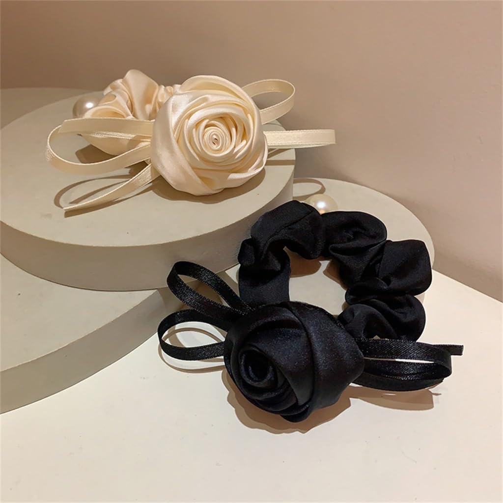 JFDBGU Diademas francesas Vintage for el Pelo, Suaves y románticas Rosas de satén, Perlas, Lazos for el Pelo, Diademas(3-Pack)