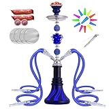 21' Hookah Set with Everything,Premium Hookah Shisha set- Glass Vase,4 Hookah Hose, Ceramic Bowl, 50 Hookah Foil, 20 Hookah Tips, 20 Coals,Coal Tong & Accessories - Portable Stainless Steel Water Pipe for Home/Party Use, Easy Clean & Durable Design (Blue)