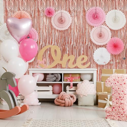 Image of Crosize 5 Pack 3.3 x 9.9 ft Rose Gold Foil Fringe Curtains Party Decorations, Rose Gold Tinsel Curtain Backdrop for Parties, Door Streamers, Glitter Streamer Backdrop for Birthday Decoration