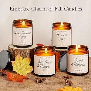 Pumpkin Candle Set | 4 Pack Scented Candles for Home - Candle Gifts for Women Men, Soy Candles | Jar Candle Scents of - Cake/Red Apple/Syrup/Ginger Pumpkin Candle Set 4 Pack Scented Candles for Home Candle Gifts for Women Men Soy Candles Jar Candle Scents of CakeRed AppleSyrupGinger